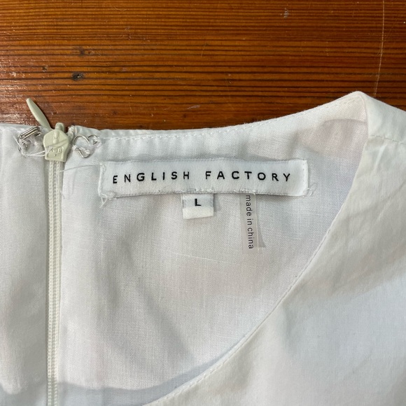 English Factory Babydoll Tiered Ruffle Mini Dress in Optic White w/Pockets~ L - Picture 11 of 15